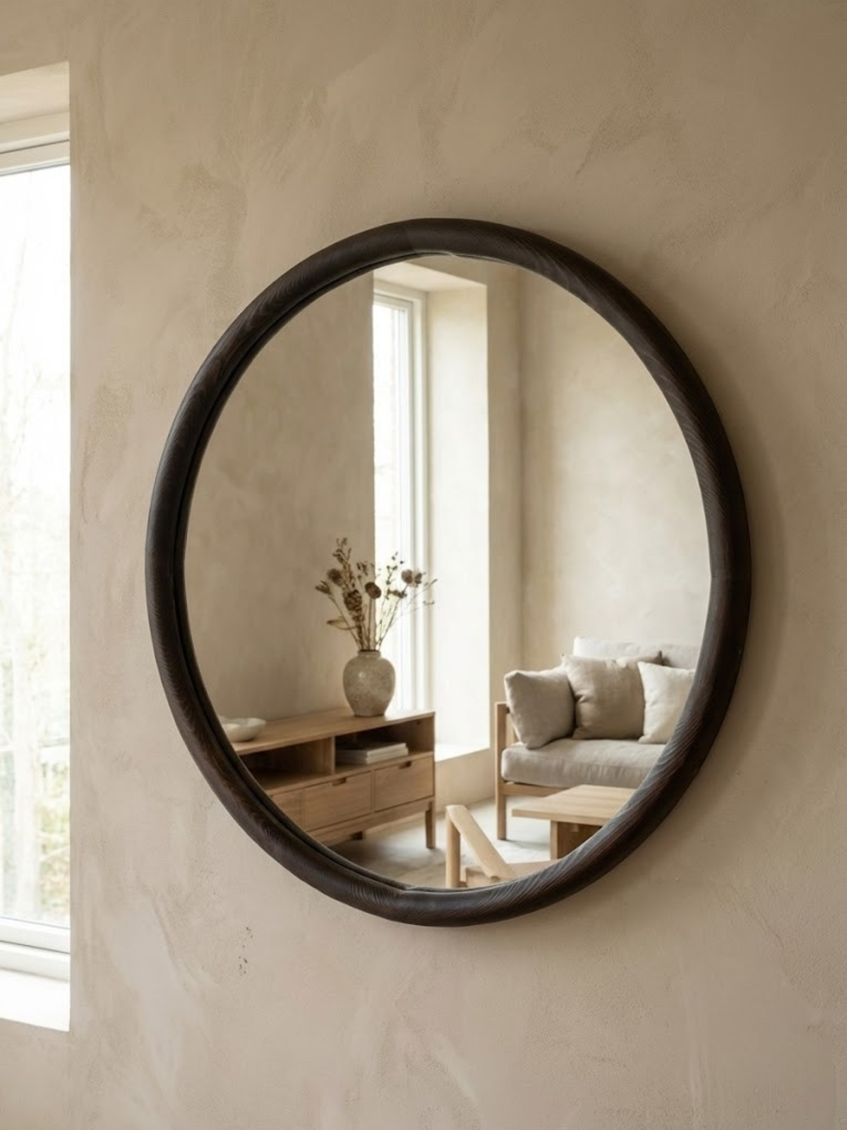 ELIN – Rundt Japandi Vægspejl i Træ 70 cm (3)